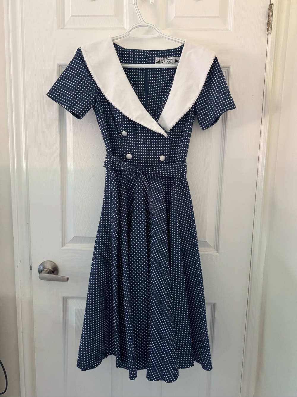 Hell Bunny Polka Dot Sailor Midi Dress 100% COTTON Adjustable Waist + PETTICOAT